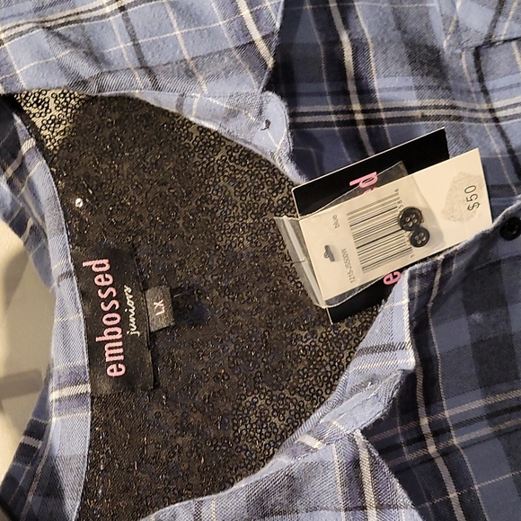 Flannel&Sequin hi-low button up, New w/ tags - Picture 3 of 13